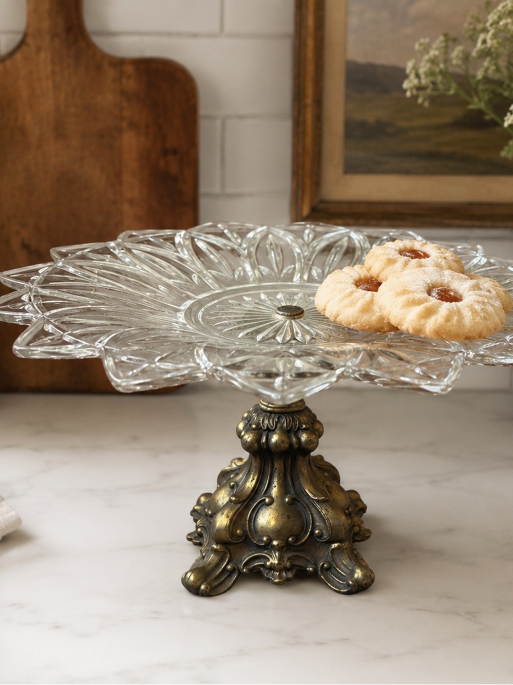 Vintage Glass Pedestal Serving Plate